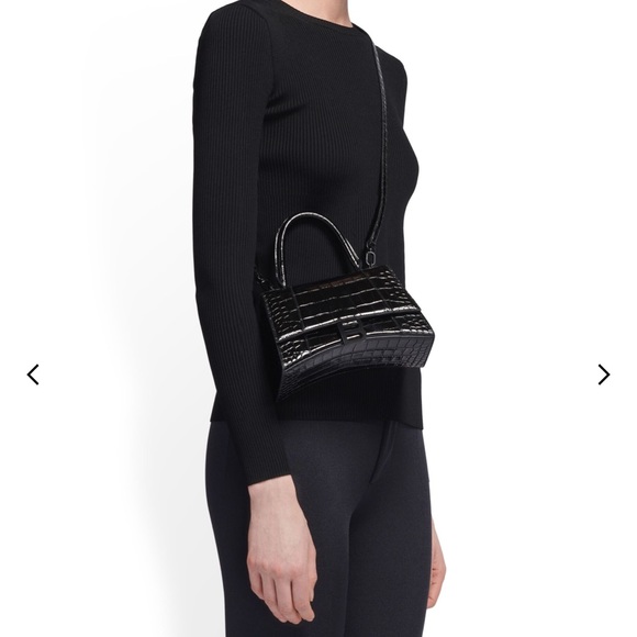 HOURGLASS XS HANDBAG CROCODILE EMBOSSED IN BLACK - Picture 2 of 6